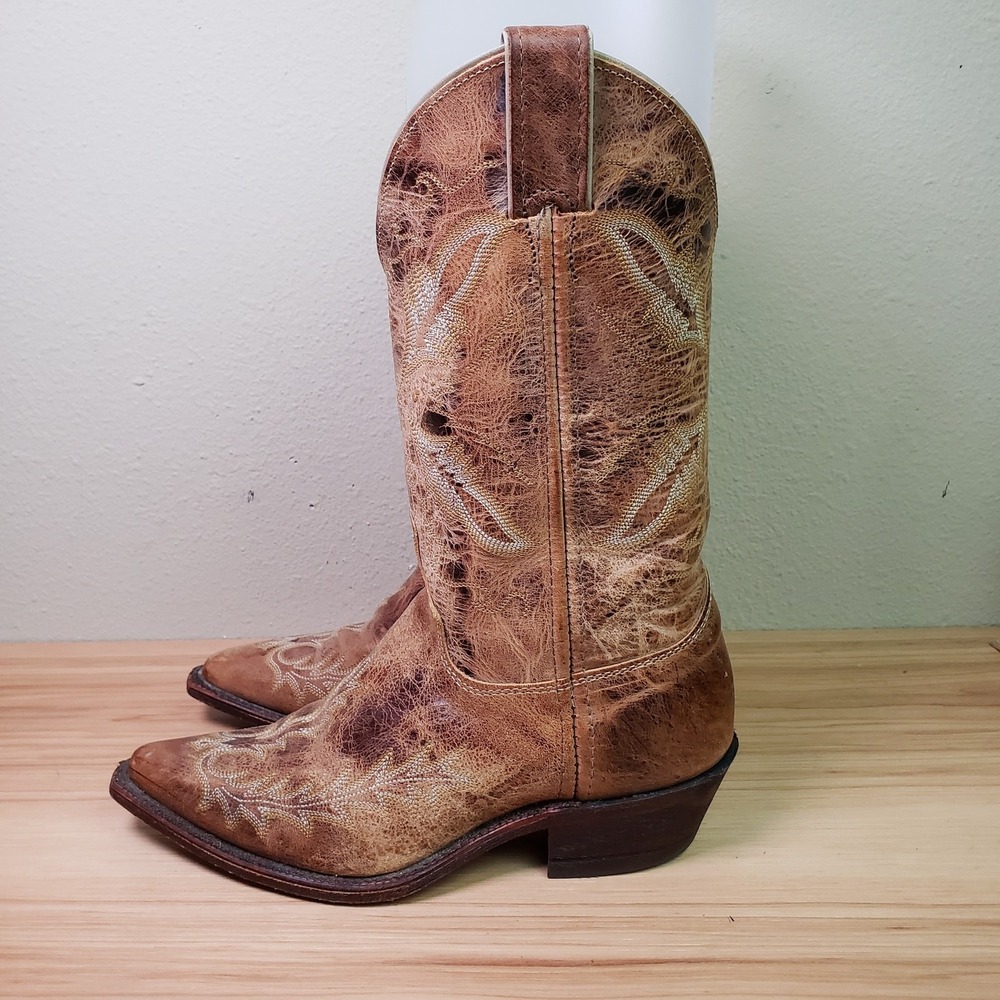 Justin Women's Size 7B Snip Tow Cowgirl Boots‎ Brown Distressed Leather Western